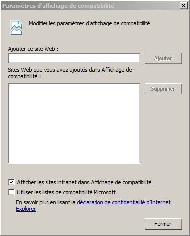 Affichage Compatibilite IE11 liste